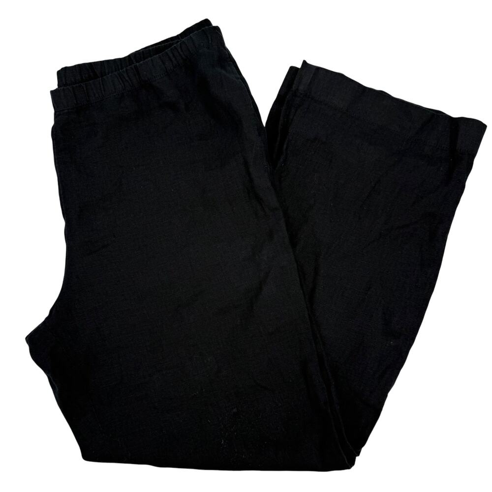 J Jill 100% Linen Wide Leg Pants Black Elastic Waist Pockets Size Large